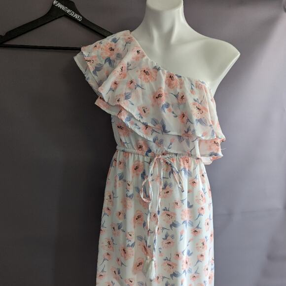 Miami Floral One Shoulder Flutter Flowy Maxi Dress Sz Small - Picture 3 of 7